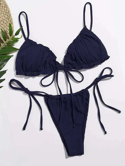 New  Sexy Swimsuit Pit stripe Bikini Women Swimwear  Bathing Suits Push Up Biquinis Bandage Beachwear Solid Bikini Sets