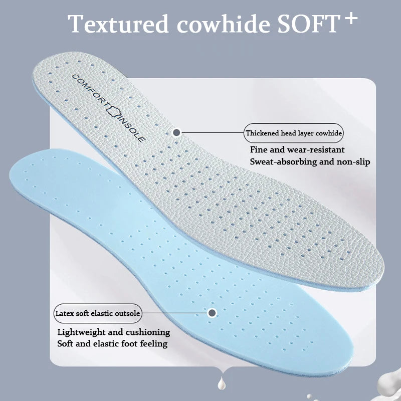 Latex Cowhide Insoles Thin Leathe Soft Sports Insole Arch Support Comfortable Shock Absorption Breathable Deodorization Shoe Pad