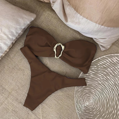 Bandeau Bikini Push Up Swimwear Women Swimsuits 2025 Sexy Brazilian Bikini Set Thong Micro Biquini Female Solid Beachwear
