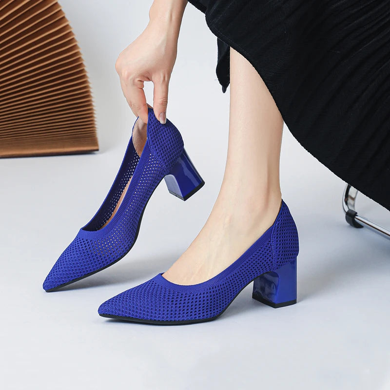 High Heel Women's 2025 Spring and Autumn New Soft Knitted Breathable and Comfortable Shoes