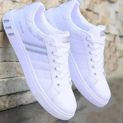 Men's Sneakers White Casual Shoes Lightweight Breathable Flats Fashion Lace-up Vulcanized Shoes Non Slip Outdoor Men Shoes Tenis