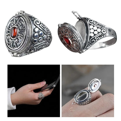 Antique Openable Gawu Box Ring Unique Jewelry Storage Container Finger Ring Adjustable Opening Ring for Men Women