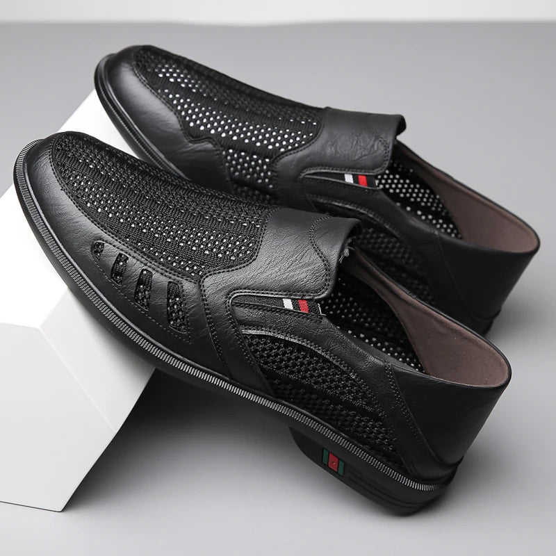 Business Leather Shoes For Men Summer British Style Hight Quality Casual White Leather Shoes Male Slip On Men Loafer Comfortable