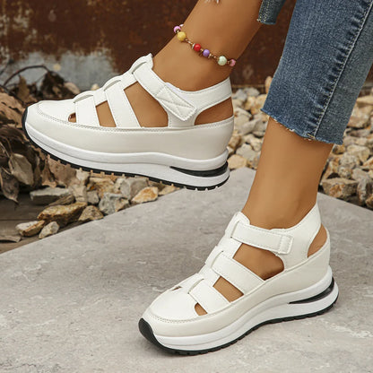 Ladies Shoes  High Quality Buckle Strap Women's Sandals New Closed Toe Office and Career Summer Solid Wedge Sandals