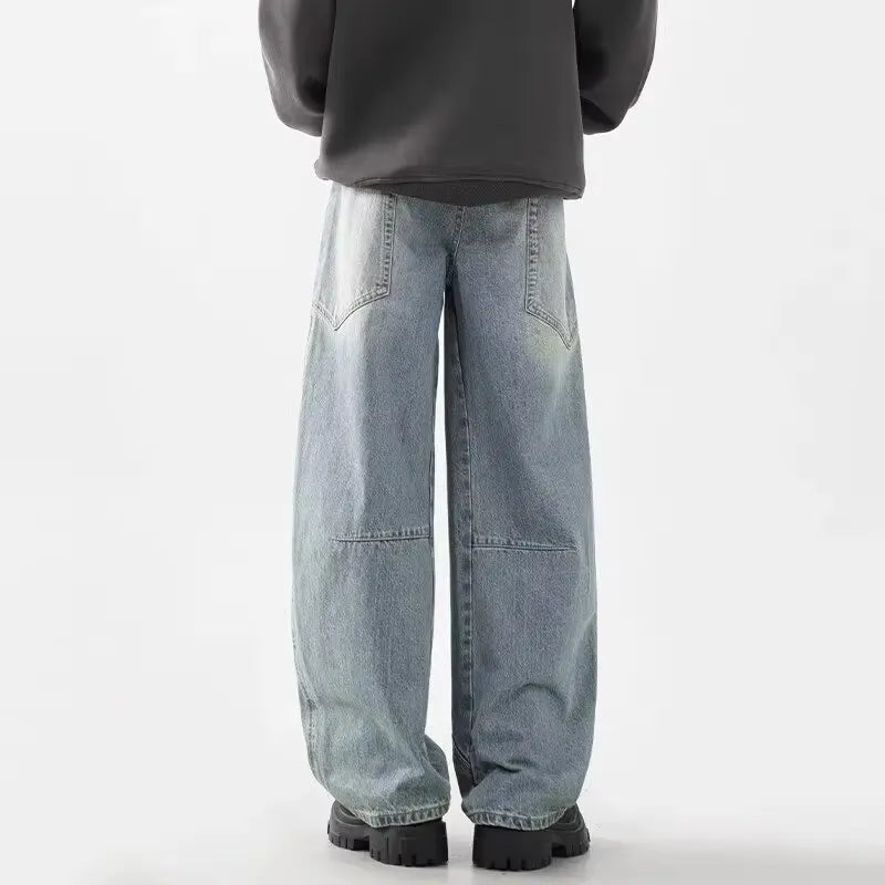 DM Oversized Baggy Jeans Men 100％ Cotton Fashion Personalized Splicing Wide Leg Pants Male Streetwear Brand Loose Denim Trousers