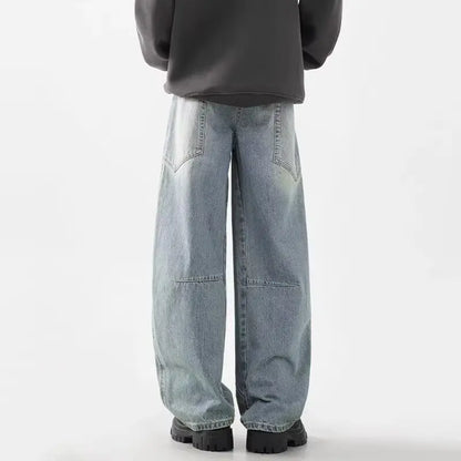 DM Oversized Baggy Jeans Men 100％ Cotton Fashion Personalized Splicing Wide Leg Pants Male Streetwear Brand Loose Denim Trousers