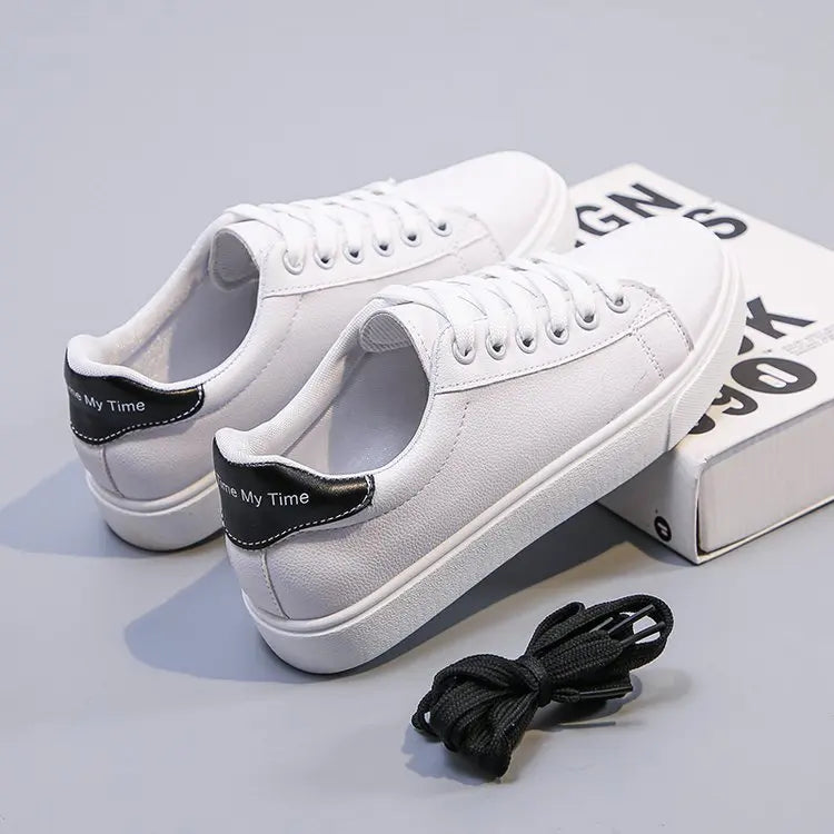 PU Leather White Shoes New Fashion Platform Shoes Solid Color Casual Shoe Classic Sneakers