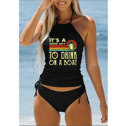 Women's Bathing Suit Coconut Drawstring Side Halter Neck Tankini Set Summer Beach Wear Cute Swimwear Women Swimsuit Sexy Bikini
