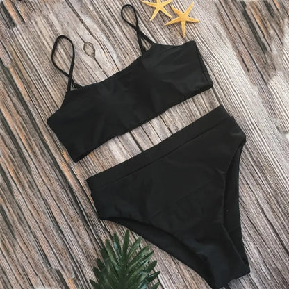 New Bikini High Waist Sling Sexy Bikini Women Swimwear Fashion Swimsuit Padded Bathing Suit Monokin Pure Color Women