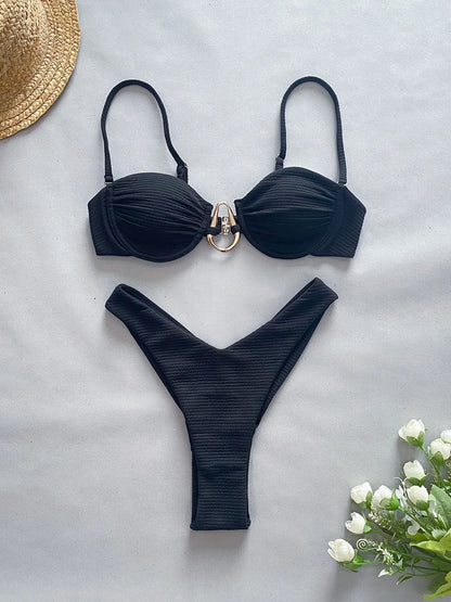 Push Up Bikini  Sexy Women Swimsuit Female Swimwear Sexy Bikini Set Brazilian Swimming Suit Solid Shiny Beachwear