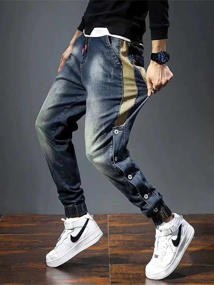 Mens Jeans Harem Pants Fashion Pockets Desinger Loose Baggy Moto Jeans Men Stretch Retro Streetwear Relaxed men clothing pants