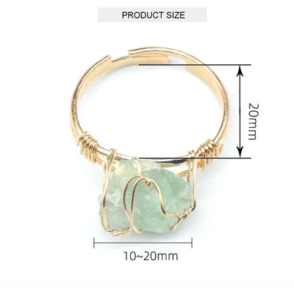 10-20mm Amethyst Rose Quartz Fluorite Natural Stone Irregular Gem Mineral Ring Jewelry Adjustable Hand Woven Ring