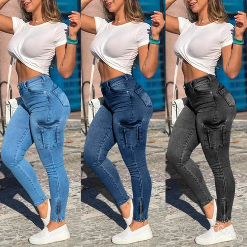 Slim Fit Women's Workwear Pants Jeans Capri Sexy Trendy New Style 2024 High Waist Straight Leg Blue Denim Trousers