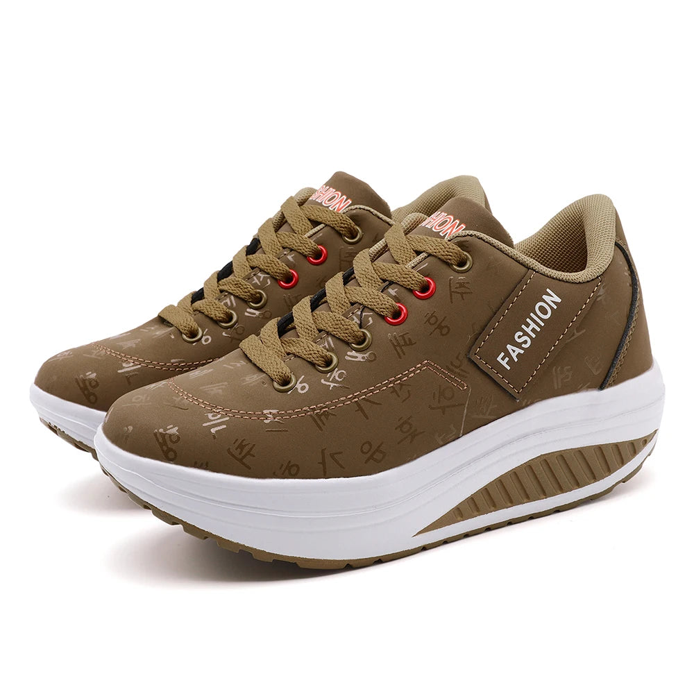 Comfortable Wedge Heel Thick Sole Sneakers Lace-up shoes