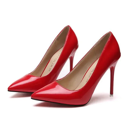 HOT Plus Size 34-44 HOT Women Shoes Pointed Toe Pumps Patent Leather Dress High Heels Boat Shoes Wedding Shoes Zapatos Mujerd76