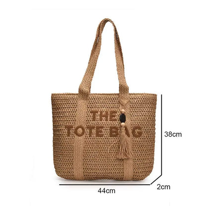 French Style Large Capacity Woven Straw Woven Bag for Women New Beach Vacation Shoulder Bag Casual Commuting Tote Bag Purse