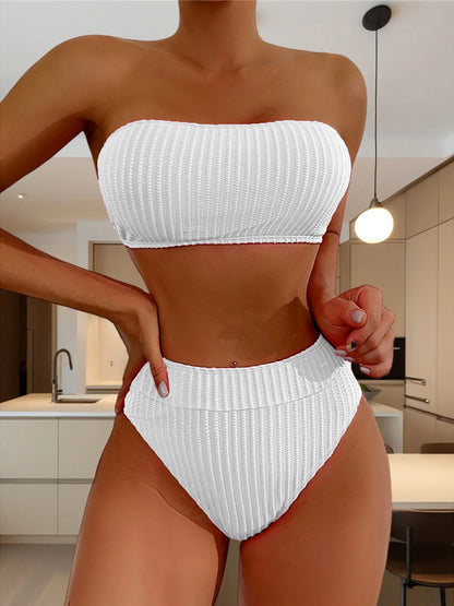 S - XL Bandeau Wrinkled Female Swimsuit High Waist Bikini Women Swimwear Two-pieces Bikini set Bather Bathing Suit Swim V5904