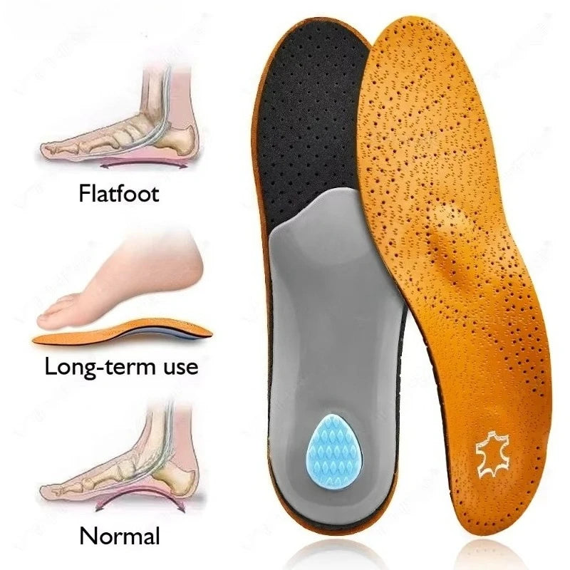 Leather Orthopedic Insole Orthotic Arch Support Instep Flat Foot Shoe Pad PU Latex Antibacterial Active Carbon Foot Care Unisex