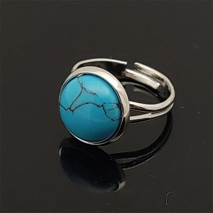 12mm Round Healing Natural Stone Ring Tiger Eye Opal Pink Crystal Adjustable Joint Ring for Women Jewelry