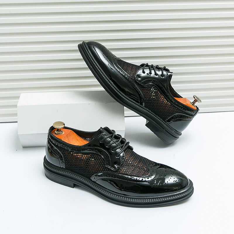 New Summer Oxford Shoes Luxury Brand Men's Wedding Shoes Pointed Toe Men Dress Shoes Breathable Casual Brogue Shoes Big Size 46