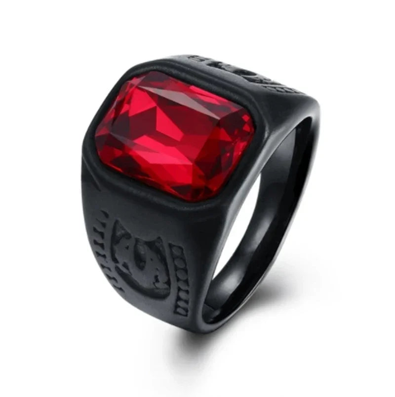 New Copper Material Open Adjustable Ring Black Gemstone Personality High Jewelry Fashion Luxury Business Suitable for Men Gift