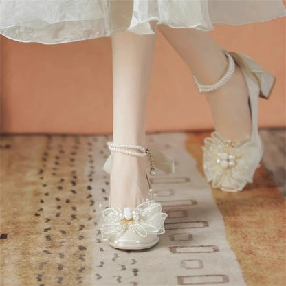 spring and autumn new style fashionable, comfortable and versatile pearl temperament versatile square-toe pumps for women