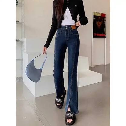 High Waist Bell Bottom Jeans for Women Sexy Lace up Design Split High Street Style plus Size Pear Shaped Body Slimming Trousers