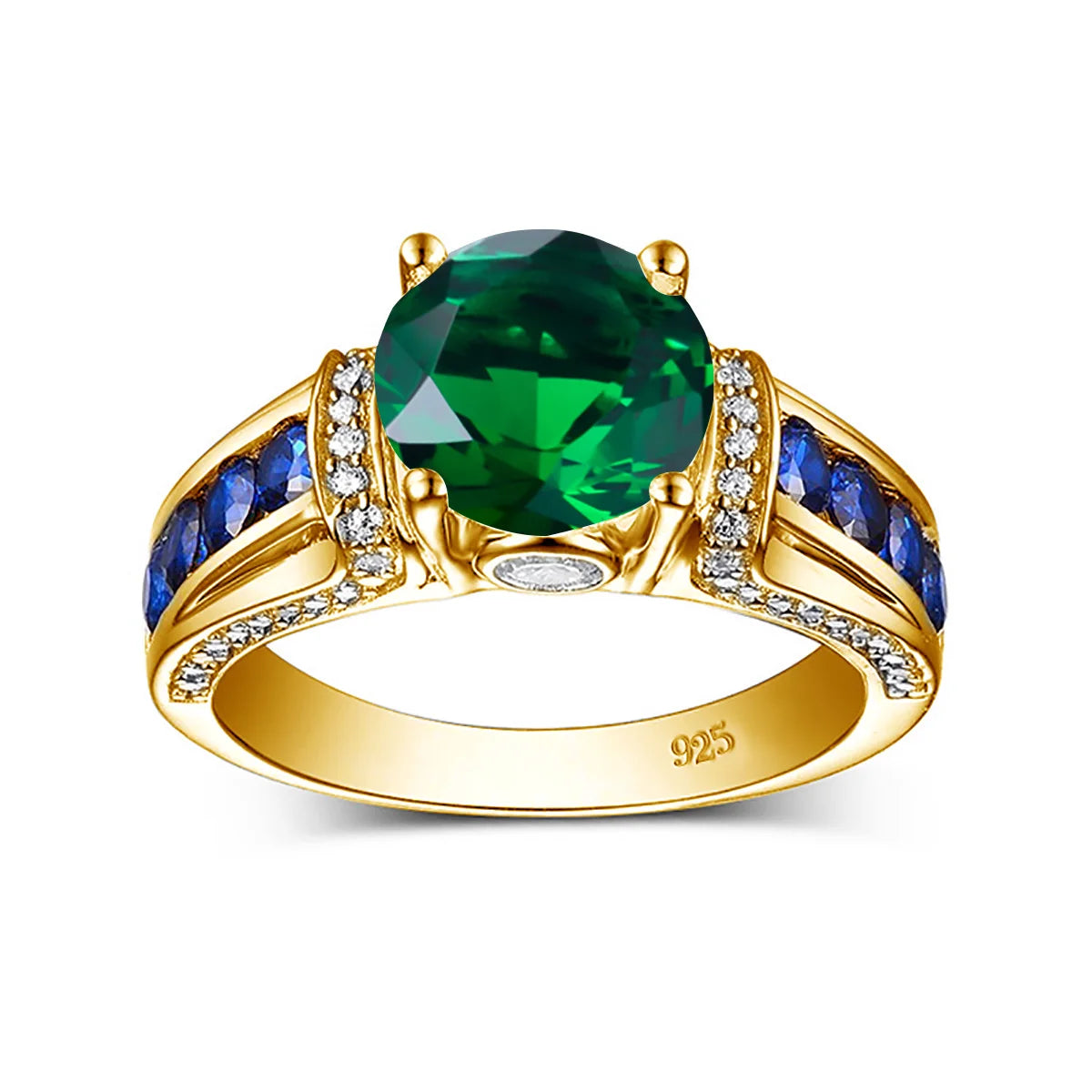 Szjinao Green Emerald Ring Gold For Woman Round Cut 8*8mm 2ct Stone Wedding Luxury Designer Jewelry High Quality Valentines Gift