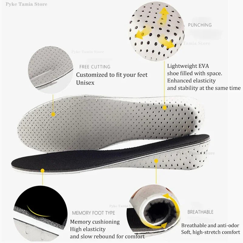 EVA Memory Foam Height Increase Insoles 2-5cm Templates Insole Breathable Ultra Light Elevated Sports Pads for Men Women Inserts