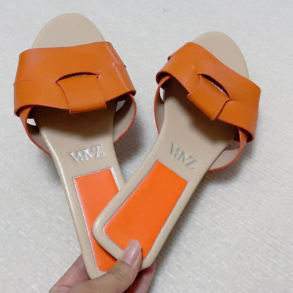 Flat Slippers Casual Shoes Woman  Trend Luxury Summer Elegant Dresses Sandals Beach Designer House Round Toe Brand Bathroom