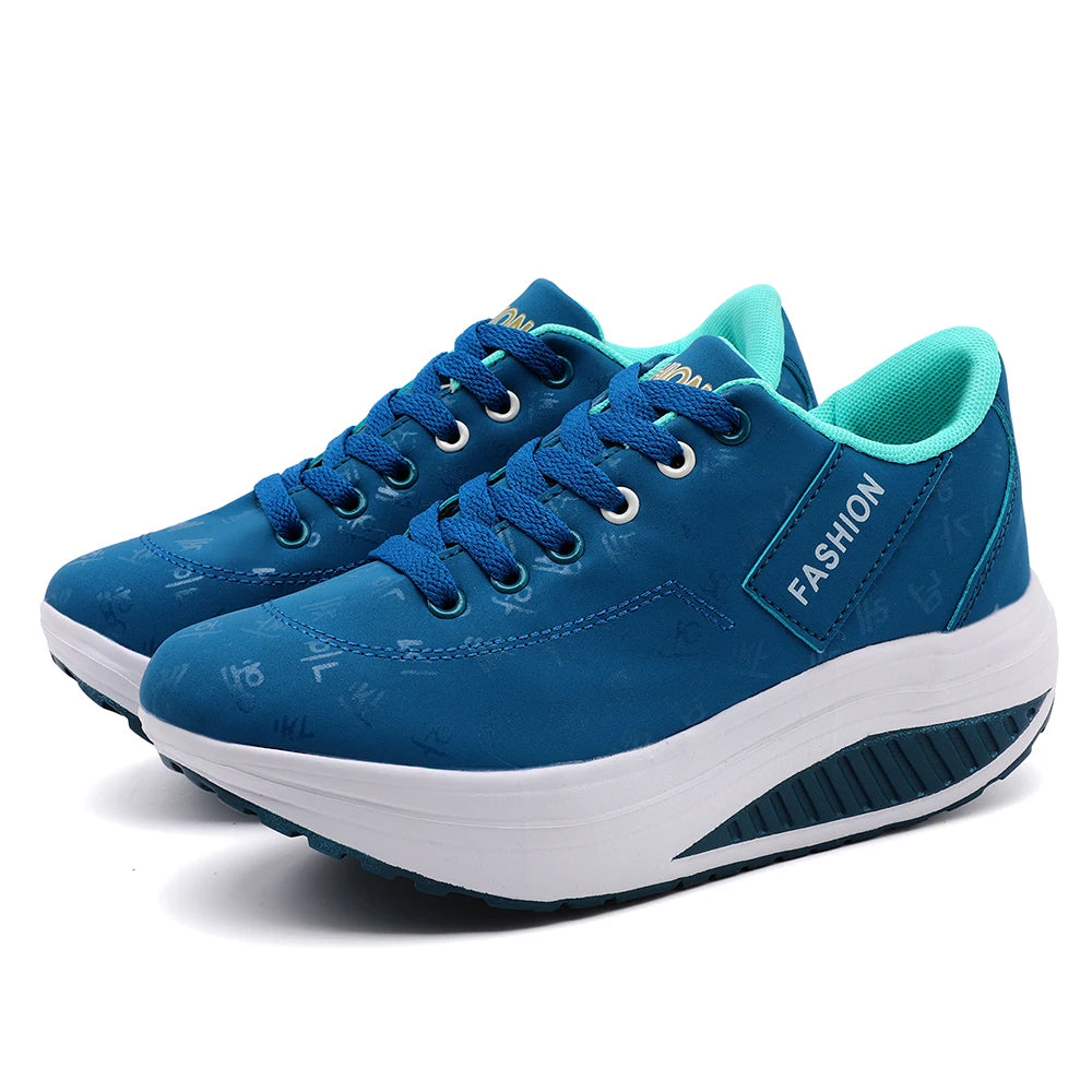 Comfortable Wedge Heel Thick Sole Sneakers Lace-up shoes