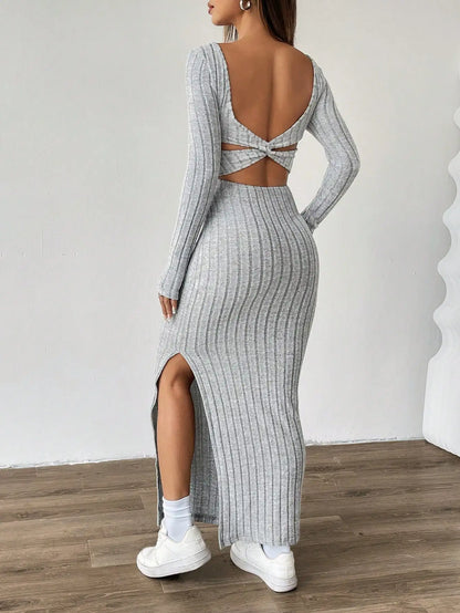 Autumn sexy backless slim slim slit long dress for women