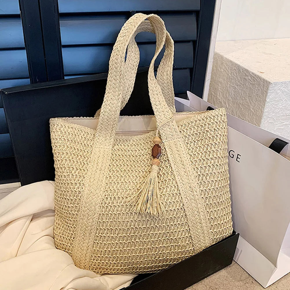 Elegant Women Straw Woven Handbag Summer Beach Casual Tote Top-Handle Bags Large Capacity Fashion Ladies Bohemian Shoulder Bags