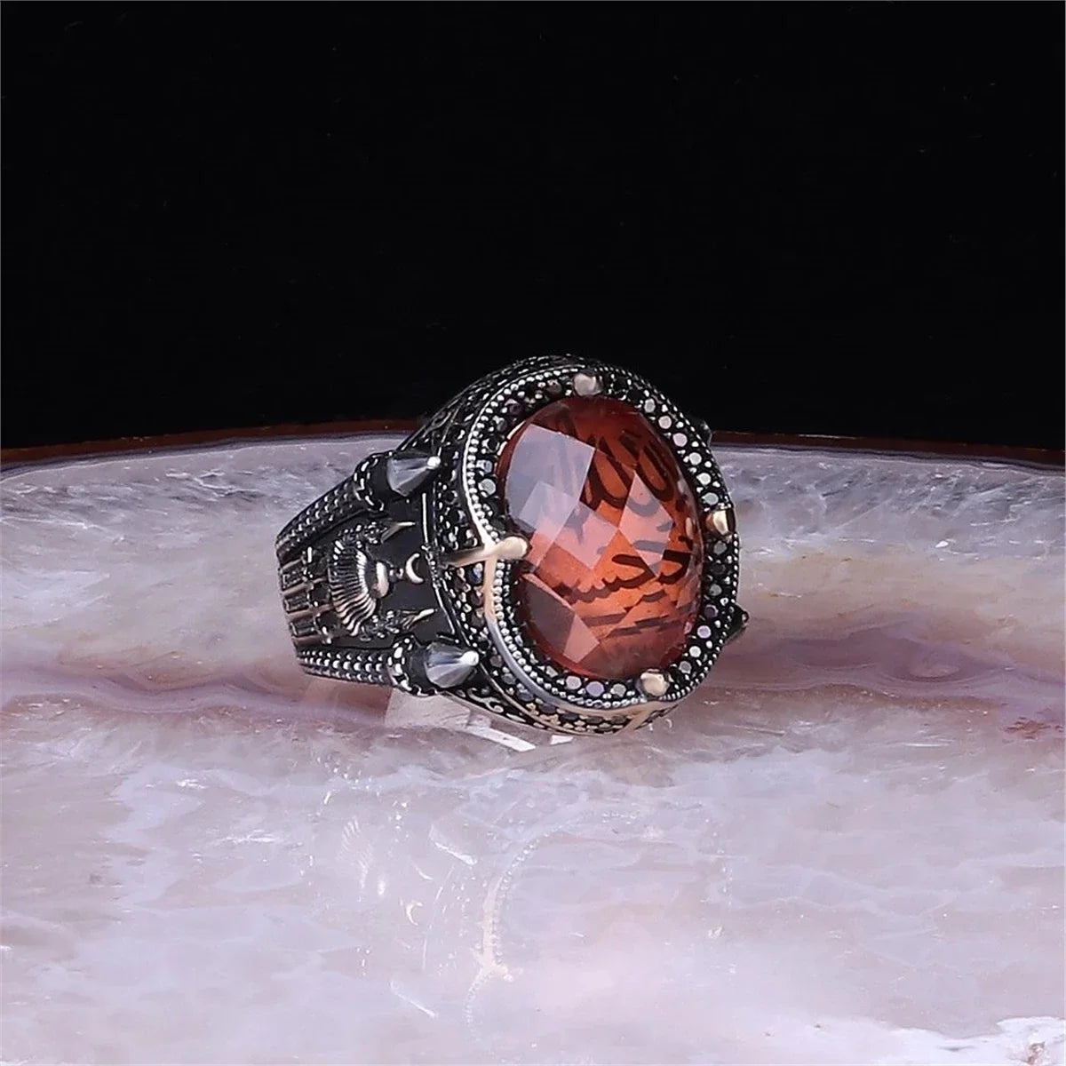New Copper Material Open Adjustable Ring Black Gemstone Personality High Jewelry Fashion Luxury Business Suitable for Men Gift