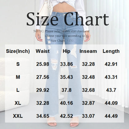 2025 New Spring Women's Ripped Jeans Cotton Slim High Waist Solid Color Sexy Denim Pants Fashion Street Flared Pants