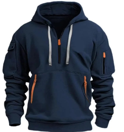 New autumn and winter high-value hoodie with warm and unique solid color pockets, men's hooded zipper sports casual top