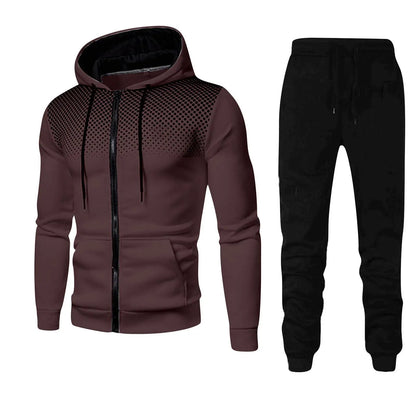 Autumn and Winter New European and American Solid Color Fleece Sweater Pants Men's Casual Zipper Sports Hat Set