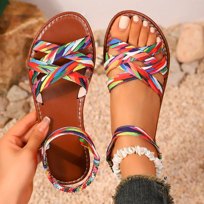 Shoes for Women  Summer New Women Flat Sandals Bottom Roman Strap Sandals with Non Slip Rubber Soles Ladies Daily Sandalia