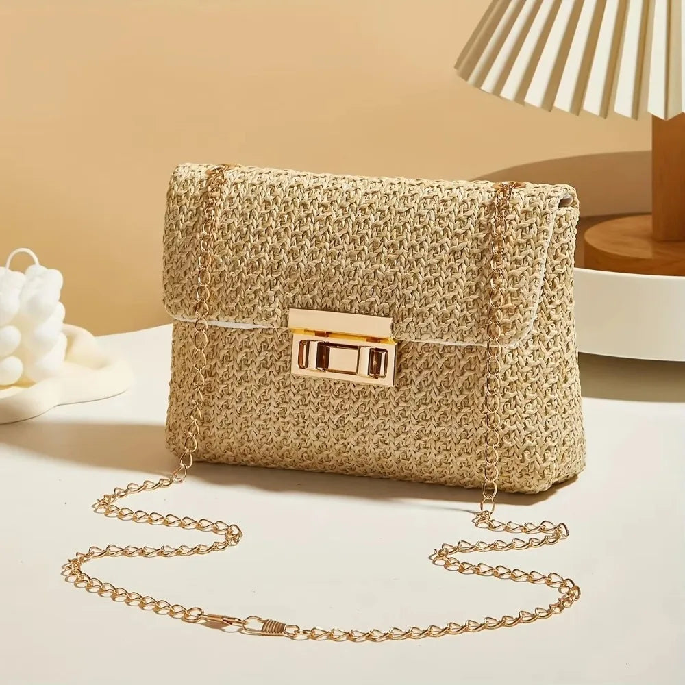 Fashion Straw Shoulder Bag Handmade High Capacity Clutch Handbag Woven Beach Bag Women