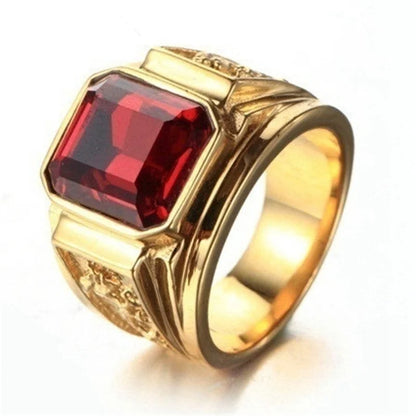 Fashion Men's Ring Square Facade Good Stone Inlaid Ring Side Flying Dragon Carving Domineering Men's Ring Party Jewelry Accessor