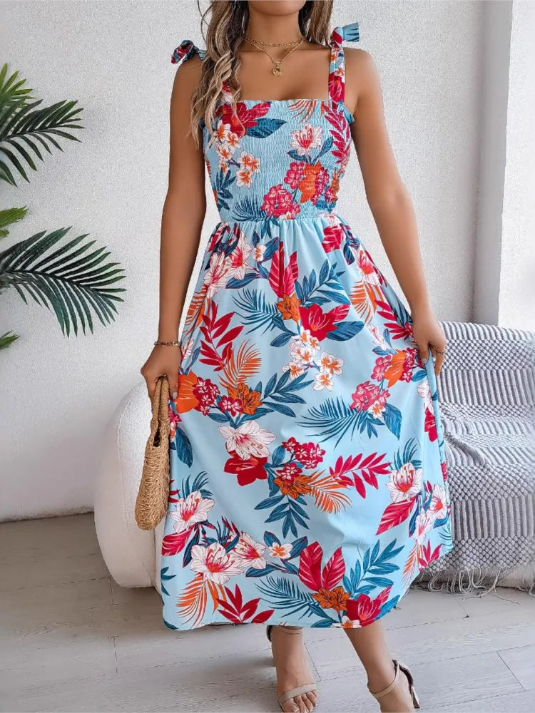 New Print Casual Party Dress Summer Fashion Elegant Spaghetti Strap Sleeveless Beach Boho Casual Dresses Womens Clothing