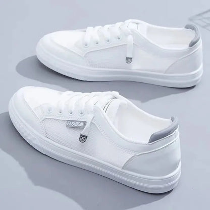 Vulcanize Flats Solid Color Mesh Shoes Young Woman Casual White Shoes