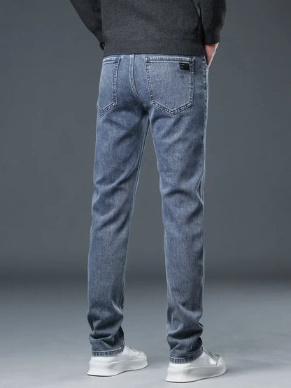 2025 New Autumn Men's Stretch Slim Jeans Straight Leg Casual Denim Trousers Male Business High Quality Classic Blue Gray Black