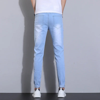 2025 Spring Summer Classic Fashion Men's Sky Blue Denim Pants Slim Men's Straight  Male Brand Clothing Stretch Denim TrouseS