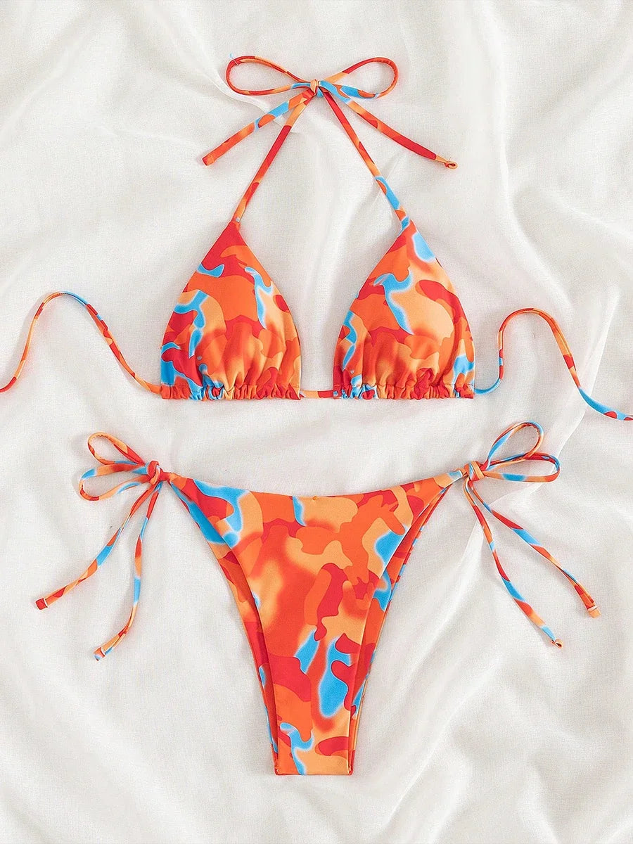 Tie Dye Micro Bikini 2025 Women Swimsuit Female Swimwear Thong Bathing Suits Sexy Bikinis Sets Lace Up Brazilian Halter Biquini
