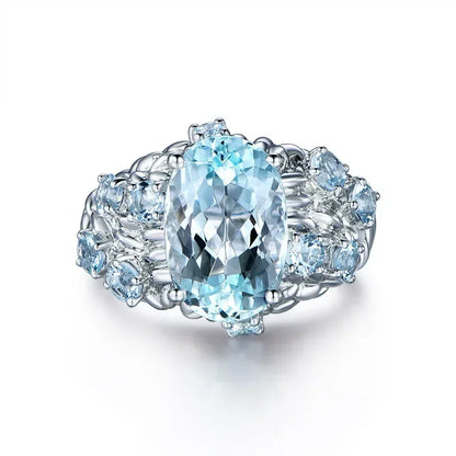 Fashionable 925 silver ring blue blue stone topaz finger ring retro ring men and women wedding ring party accessories