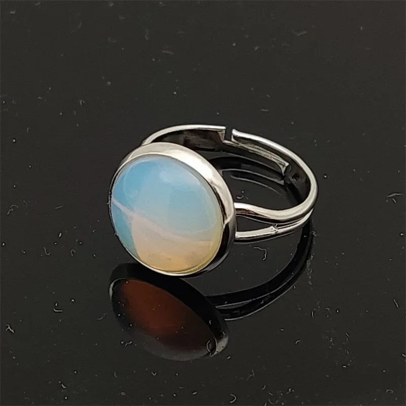 12mm Round Healing Natural Stone Ring Tiger Eye Opal Pink Crystal Adjustable Joint Ring for Women Jewelry