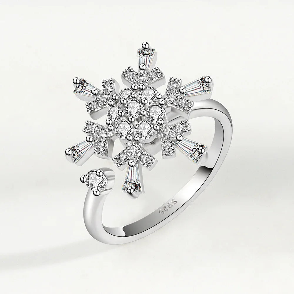 VENTFILLE 925 Sterling Silver Sunflower Diamond Zircon Rotatable Ring For Women Gift Relieve Stress Ring Jewelry Wholesale