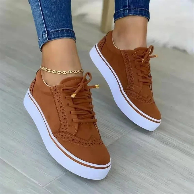 2024 New Women's Low-top Vulcanized Shoes Round Toe Casual Shoes Flat Shoes Lace-up Walking Shoes Women Versatile Comfortable