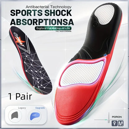 1 Pair Premium Insoles for Feet PU Gel Shock Absorption Breathable Comfortable Lightweight Sweat Absorbing Shoes Pads, For Spo